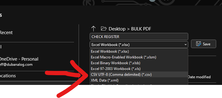 CSV save confirmation