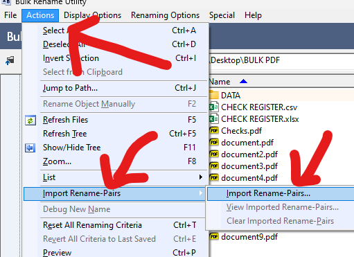 Bulk Rename Utility import menu