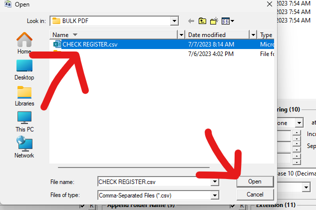 CSV file selected for import