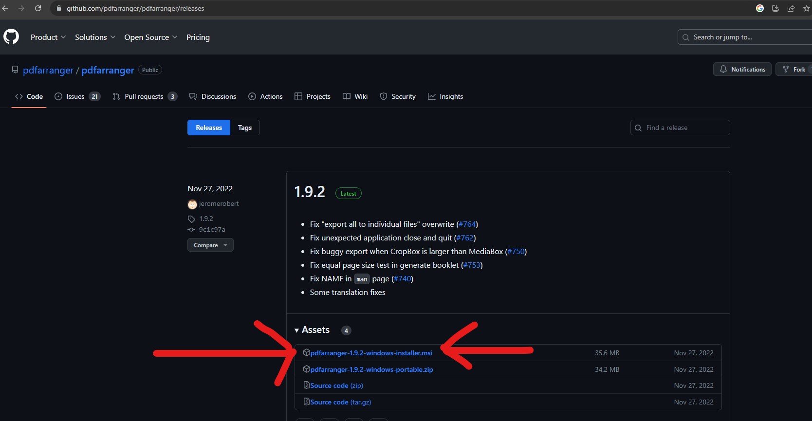 PDF Arranger GitHub releases page