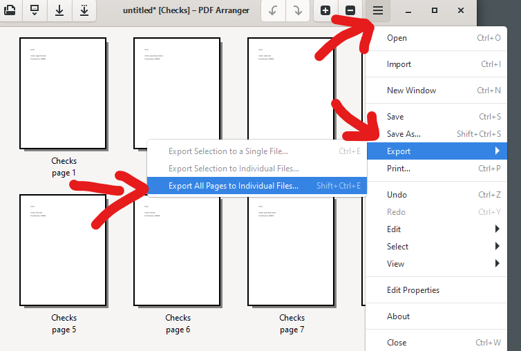 PDF Arranger export menu