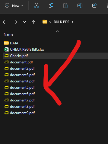 File explorer showing split PDF files