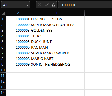 Excel spreadsheet with check register data