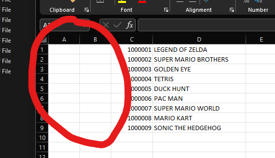 Excel with inserted columns