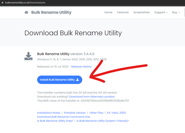 Bulk Rename Utility download page